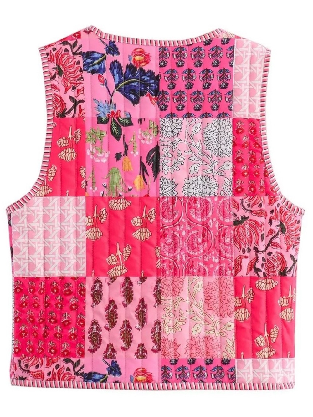 Sz M Miss Sparkling Hot Pink Floral Patchwork Quilt Vest - Picture 7 of 16